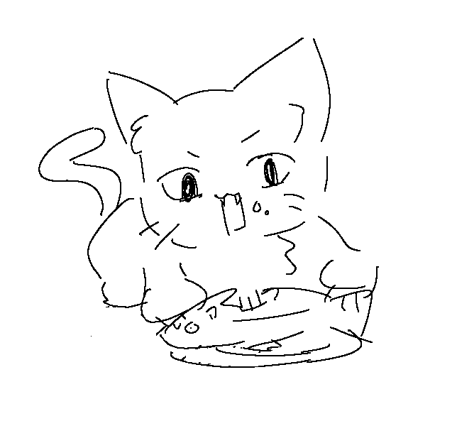 ねこがおさかなをたべる絵①